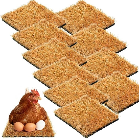 Pads per Nido di Pollo 10 pezzi - Piume per Nido di Pollo riutilizzabili - 30 x 30 cm - Accessori per Pollaio - Comodi e Respiranti - Tappeti per Nido di Pollo di Alta Qualità in Erba Sintetica