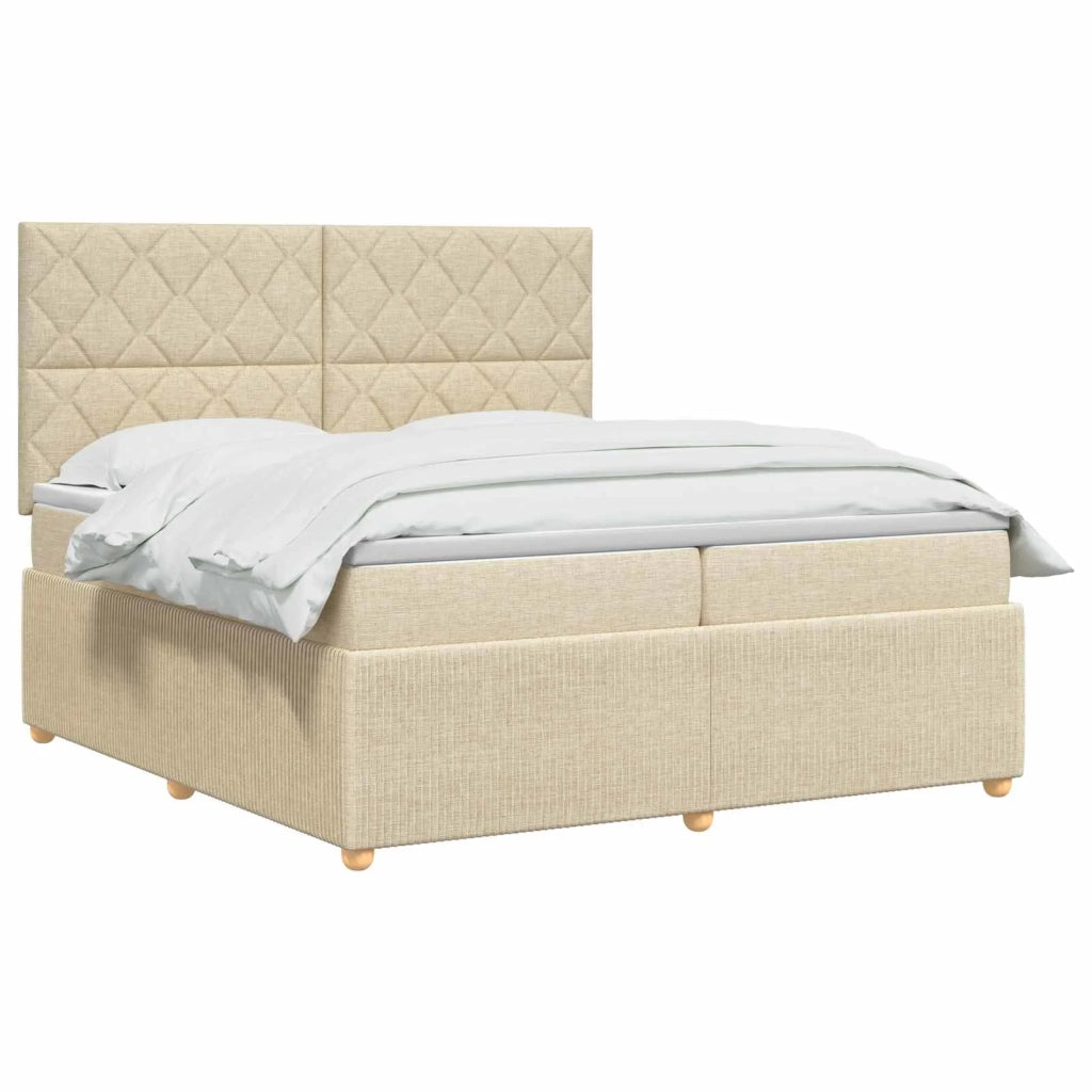 Letto Box Spring LED con Materasso Crema 200 x 200 cm Tessuto 3455949