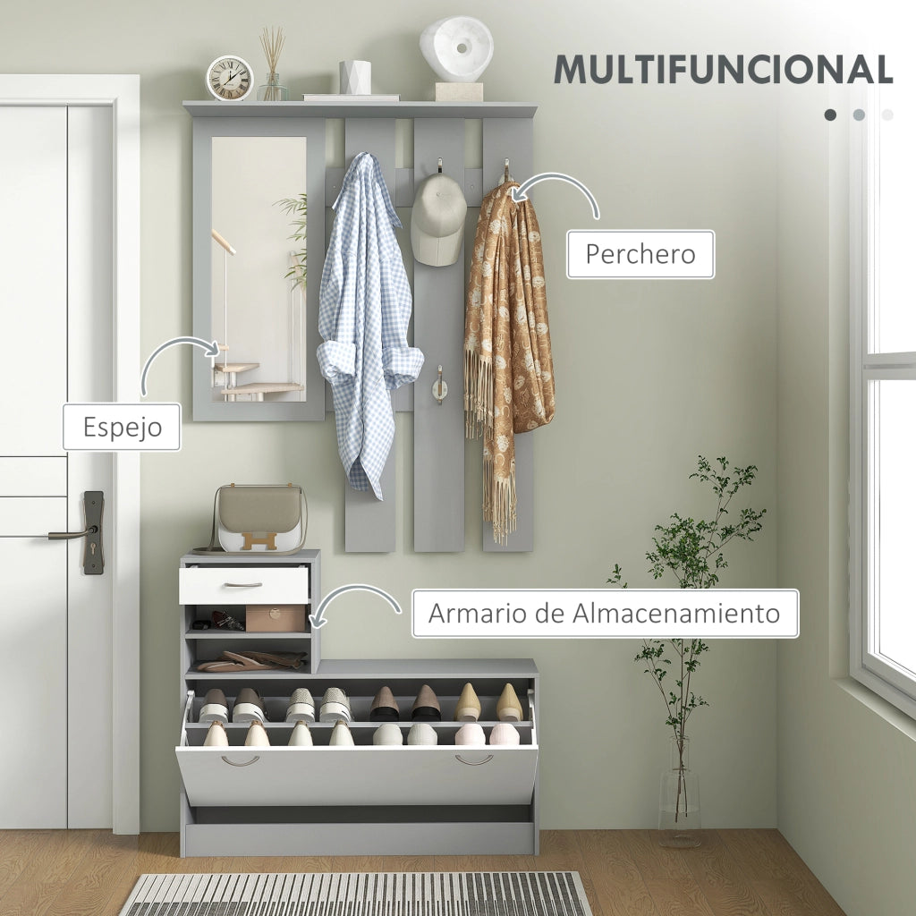 Appendiabiti con Specchio e Scarpiera ¨C Minimal ¨C Grigio 60x160x35