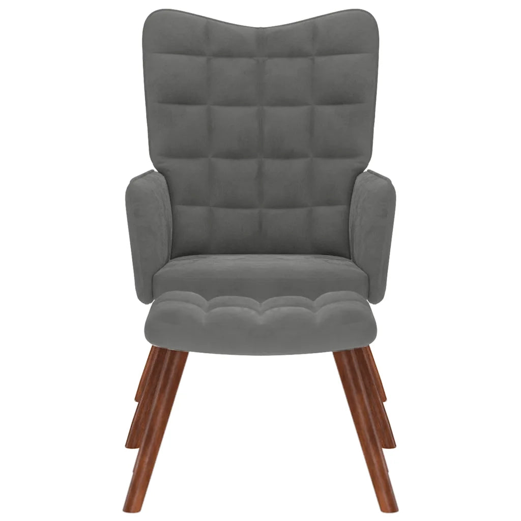 Divano Sedia-Poltrona Relax con Sgabello in Velluto Grigio Scuro
