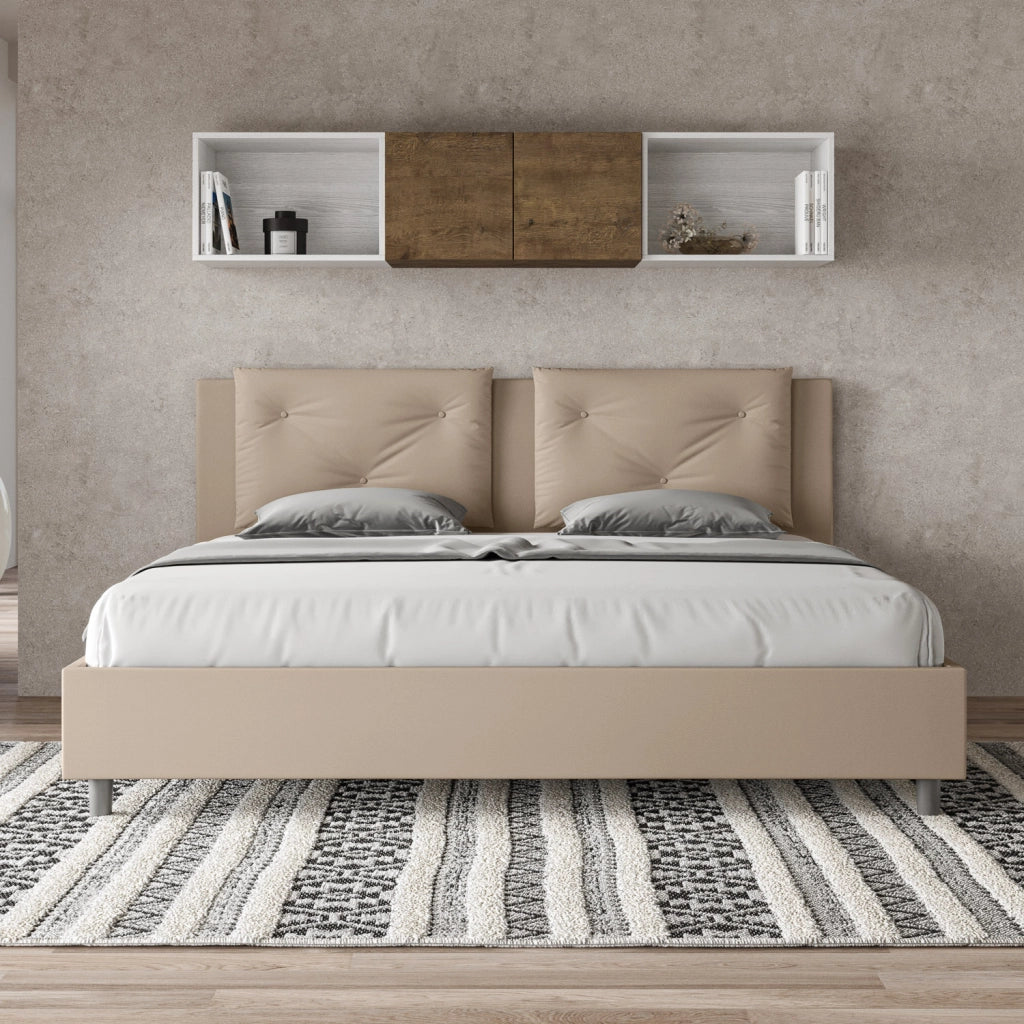 BS COM Letto contenitore imbottito 180x210 similpelle tortora