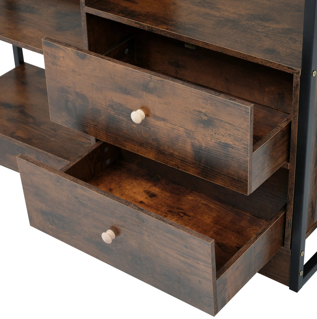 Libreria 100.0x30.0x173.5 cm con cassetti e armadietti in pannello truciolare marrone e nero