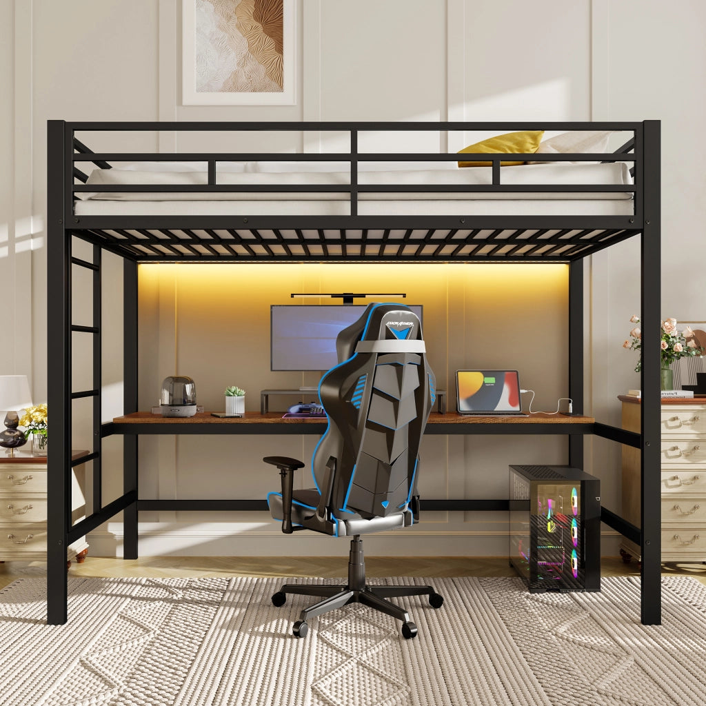 LETTO a soppalco 90x200 cm con scrivania, scaletta, metallo nero