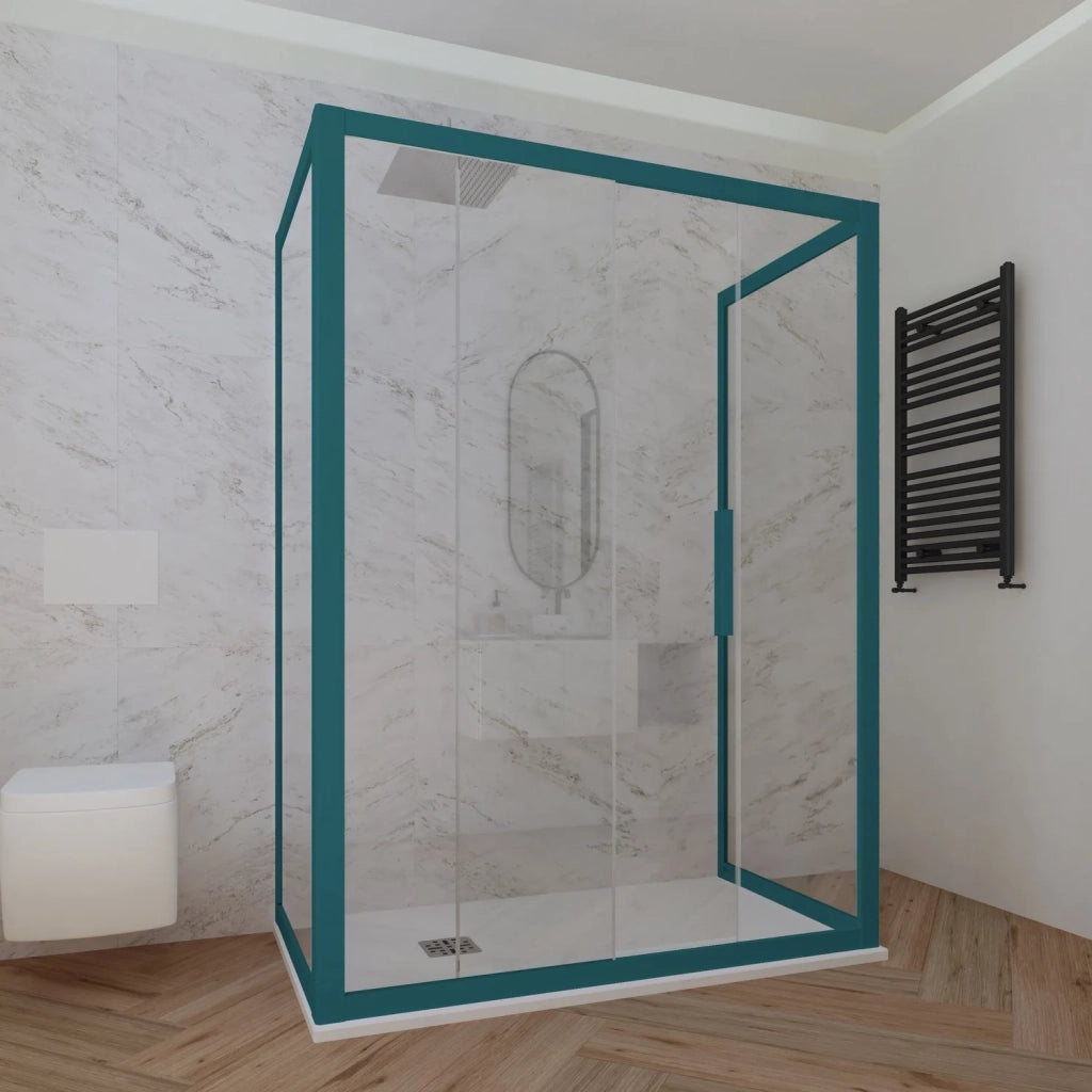 Box doccia 3 lati 70x120x70 CM H 200 Vetro Trasparente Profilo Verde Night Watch mod. Deco Trio