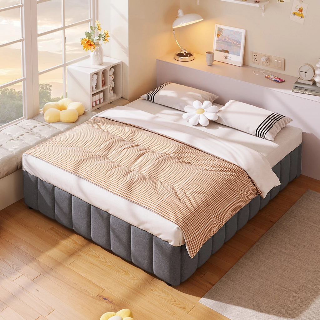 letto imbottito lino grigio 140 x 200 cm