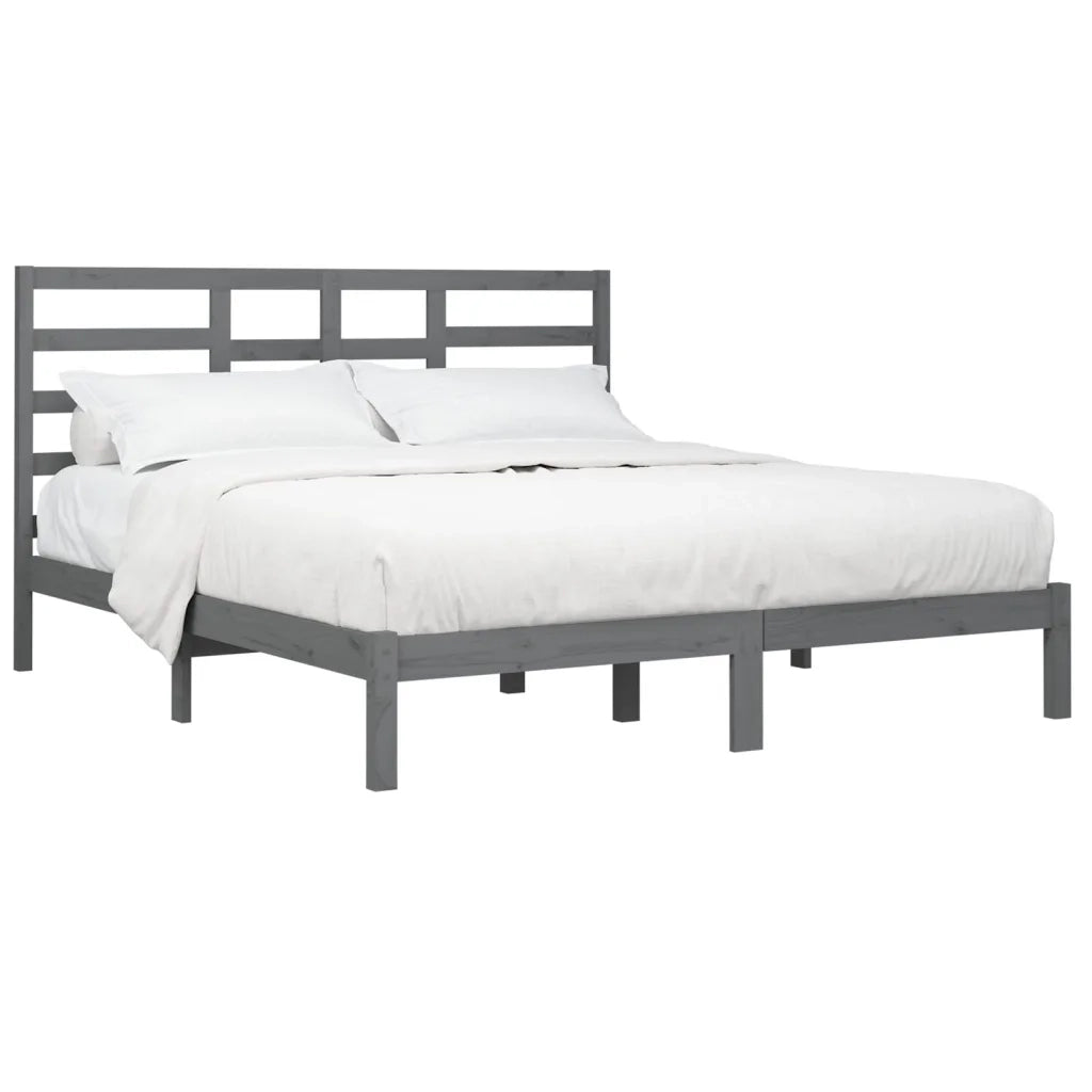 Letto matrimoniale | Letto per adulti | Giroletto Grigio in Legno Massello 200x200 cm