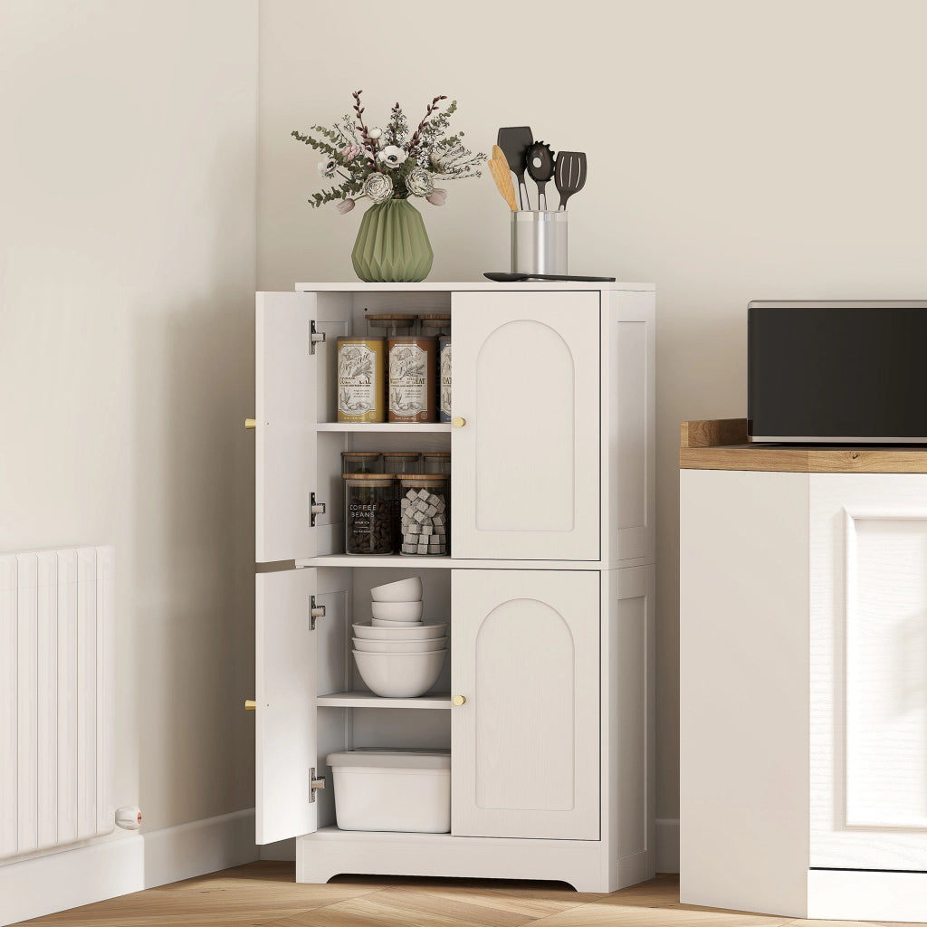 Credenza da Cucina 60x30x110 cm con 2 Armadietti 4 Ante 2 Ripiani Regolabili in Legno Bianco