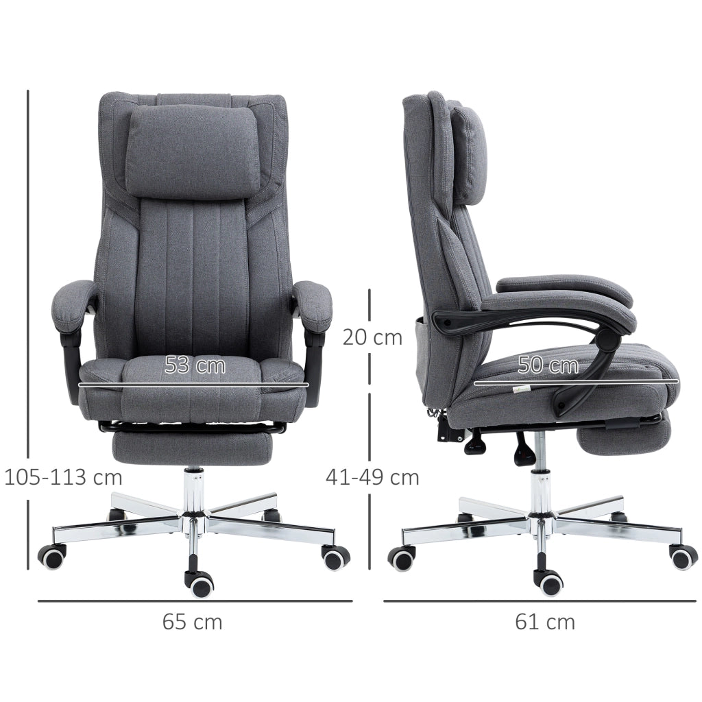 Sedia da ufficio ergonomica con massaggio vibrante, reclinazione fino a 135°, poggiapiedi estraibile, altezza regolabile, grigio
