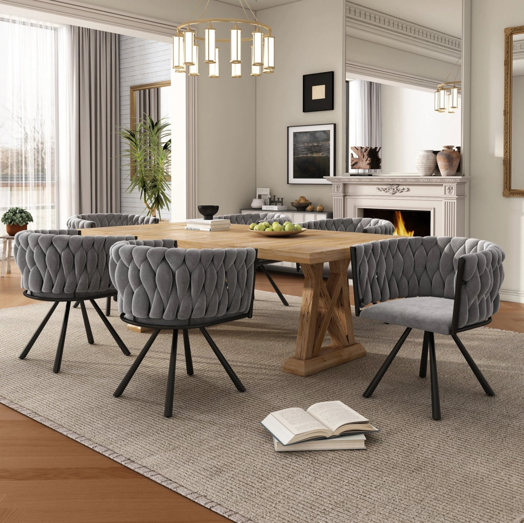 Set di 6 sedie girevoli da pranzo con schienale ergonomico in velluto grigio