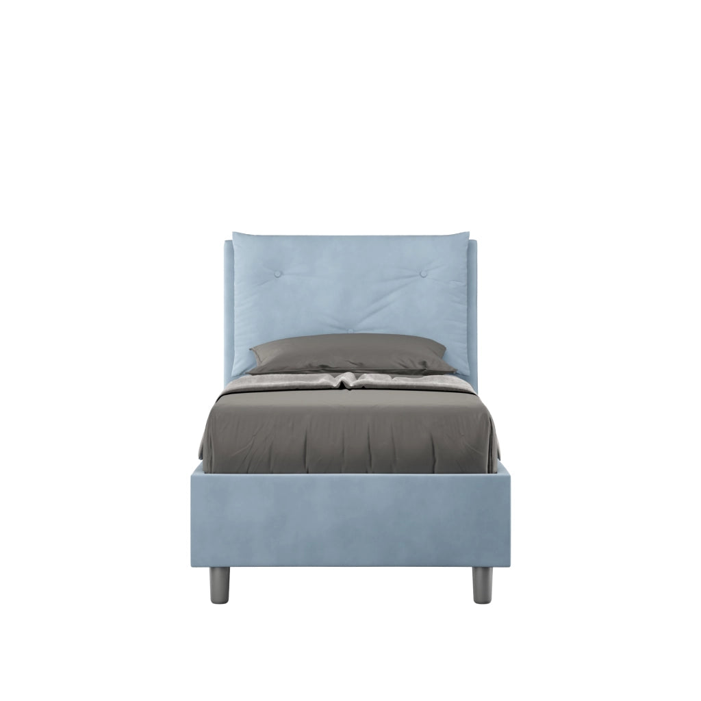 BS COM Letto singolo senza rete imbottito 90x190 microfibra azzurro