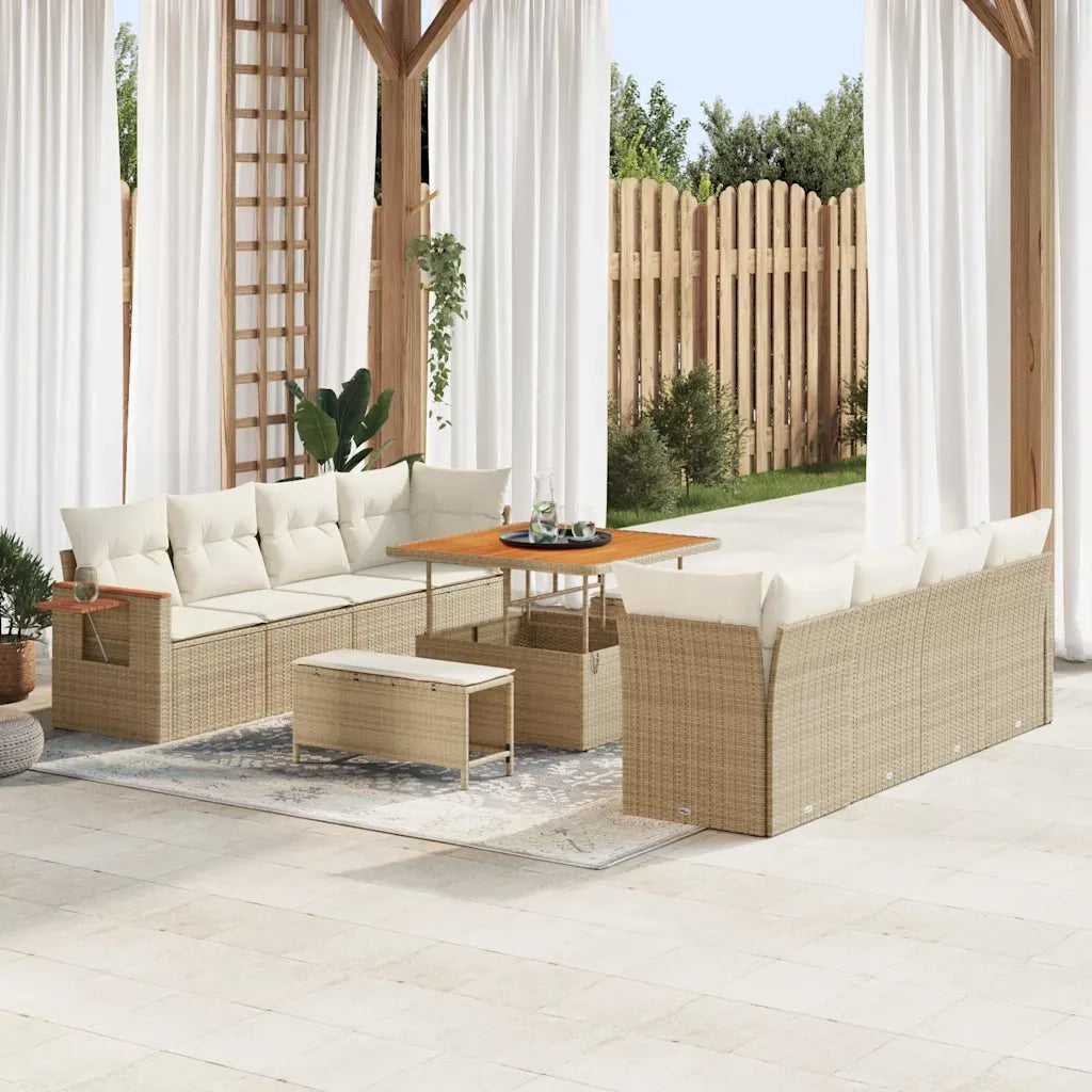 Set Divano da Giardino con cuscino 11 pcs Beige e Crema