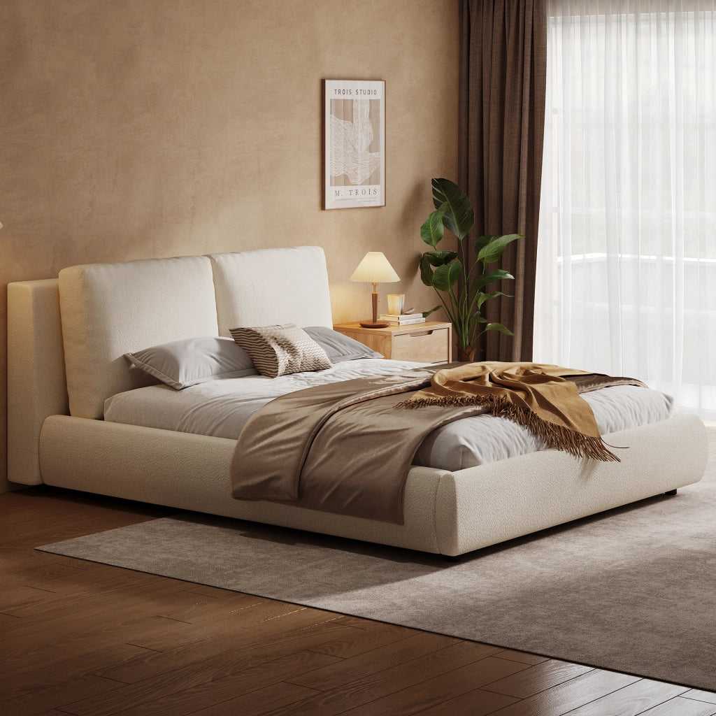 letto imbottito bouclé beige 180 x 200 cm