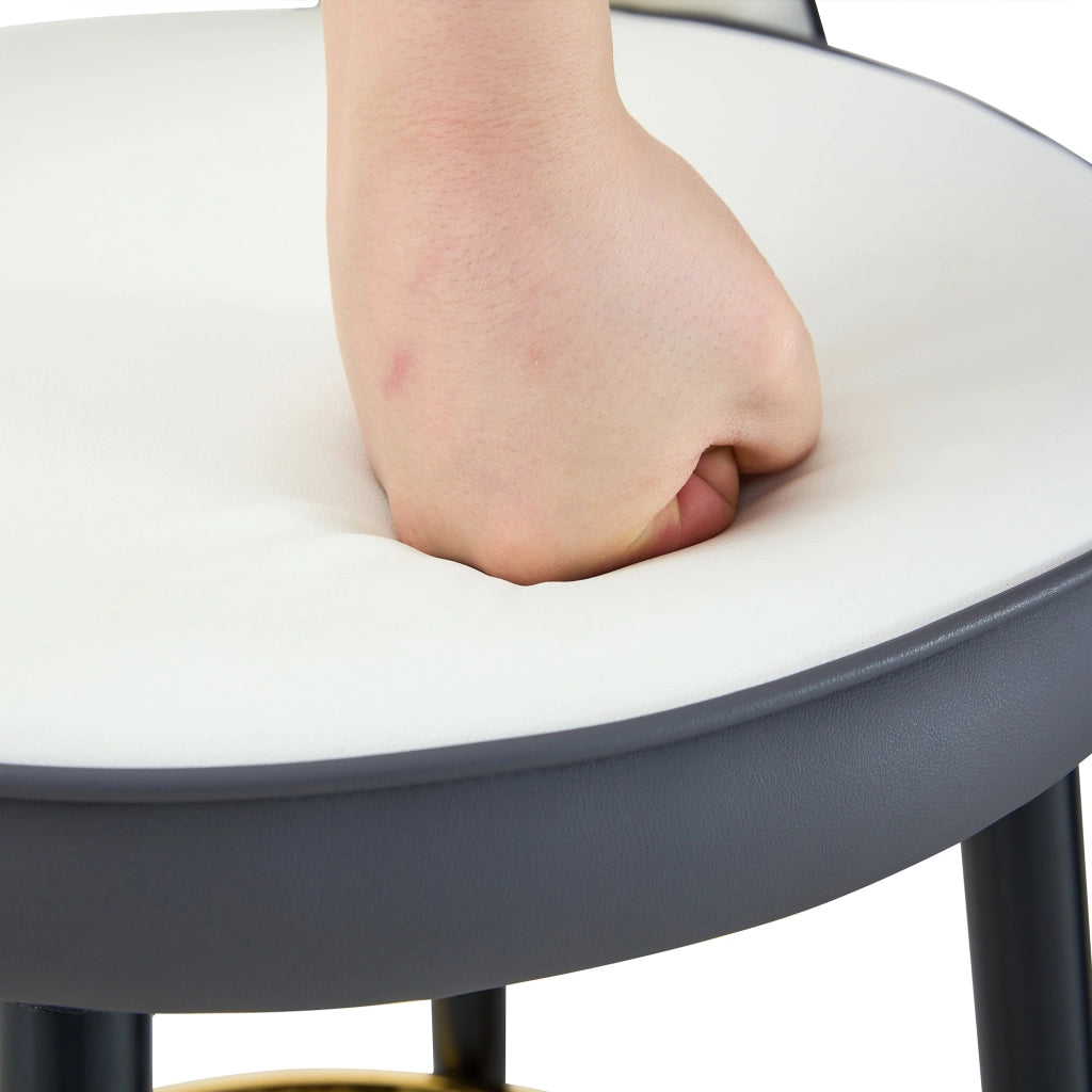 Sgabello da bar girevole a 360° con schienale traforato e seduta ergonomica in PU - grigio scuro e bianco
