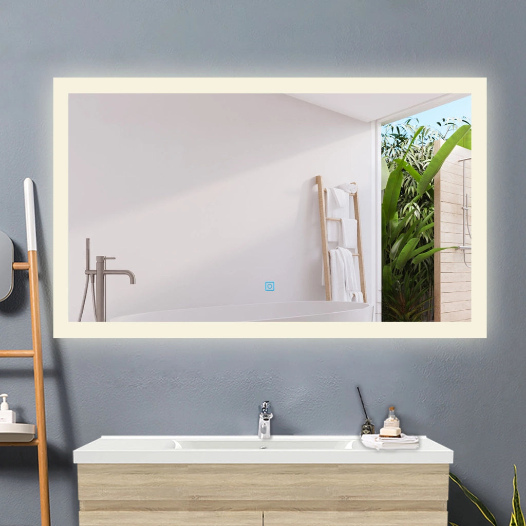 AICA Specchio da bagno a LED, Rettangolare 100 x 60 cm, Anti nebbia, Regolabile 3 LED di colore, Funzione Memoria