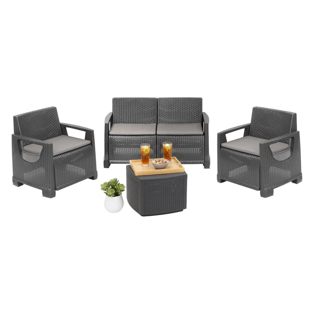 Salottino Outdoor Triulzi, set Salotto da Esterno 4 Posti Made in Italy, Grigio Antracite