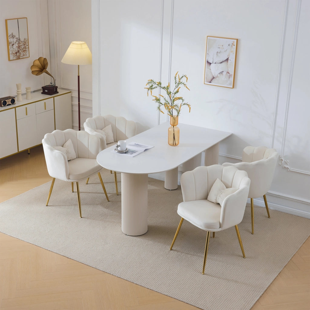 SEDIA imbottita set da 4 pezzi in velluto beige con schienale a petalo