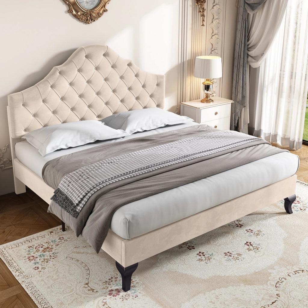 letto imbottito velluto beige 140 x 190 cm