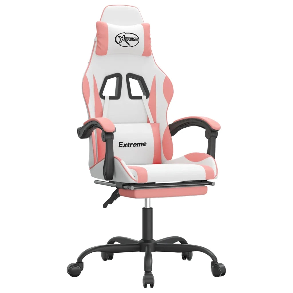 Sedia da Gaming | Sedia da e-sports Girevole Poggiapiedi Bianca e Rosa Similpelle