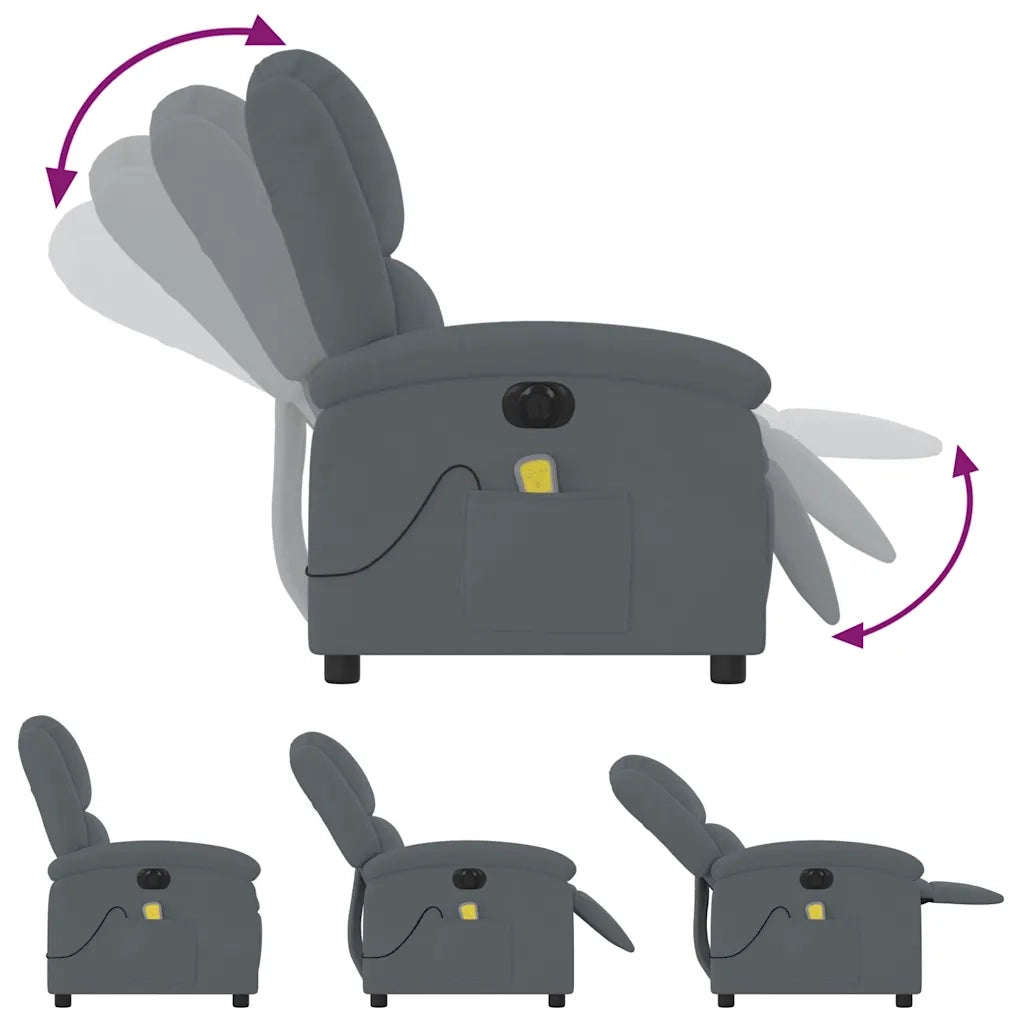Poltrona Massaggiante Reclinante Elettrica Grigio Scuro Velluto 3204290