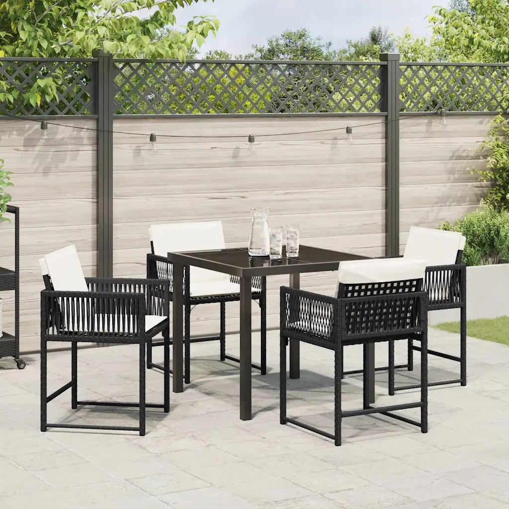 Set da Pranzo per Giardino 5 pcs Nero polyrattan