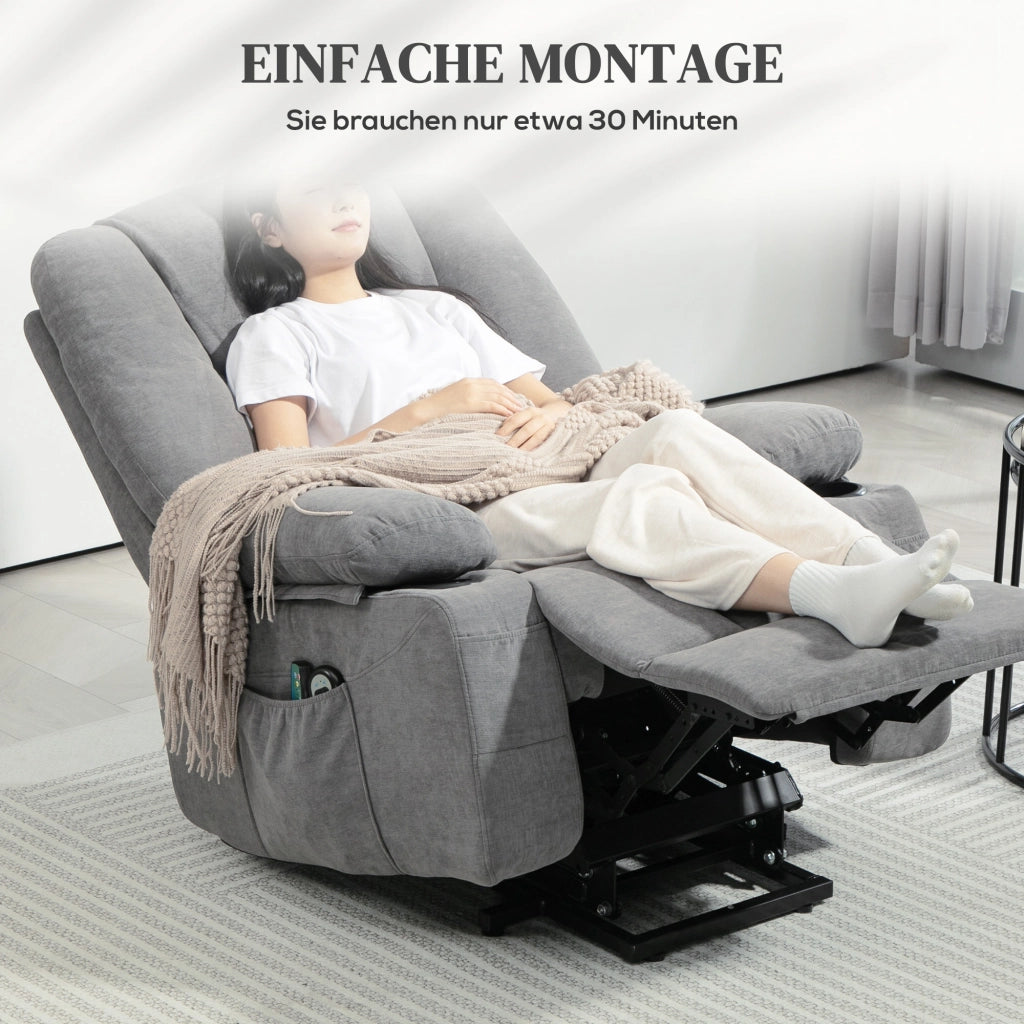 Poltrona relax elettrica alzapersona con massaggio e riscaldamento ¨C Xylo ¨C Tessuto grigio