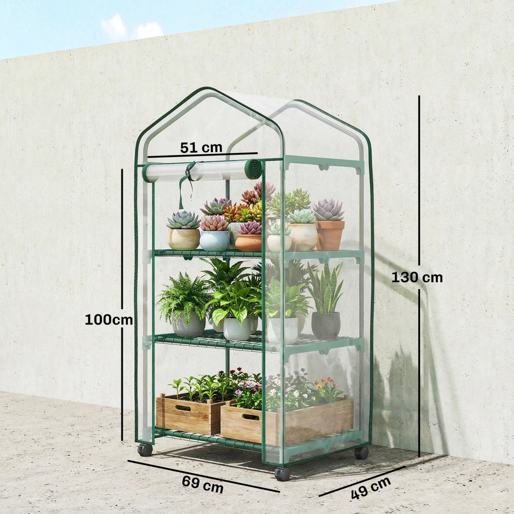 Serra da giardino mini con 3 ripiani ¨C Xylo ¨C PVC trasparente con ruote 69x49x130 cm