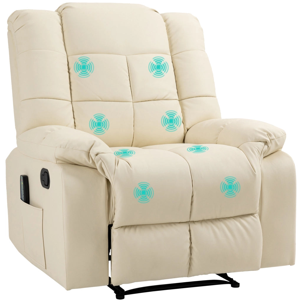 Poltrona Massaggiante Elettrica Reclinabile ¨C Zephmum ¨C Ecopelle Crema 94x99x99cm