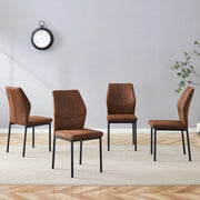 [Set di 4] Sedie da pranzo dallo stile lussuoso e leggero: schienale in tessuto tecnico marrone con goffratura verticale + gambe in metallo nero. Adat
