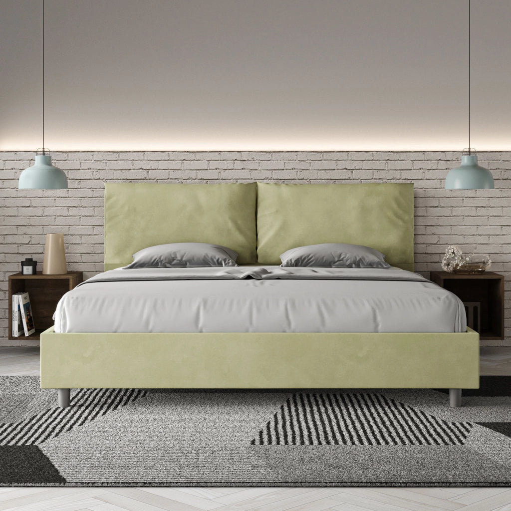 BS COM Letto matrimoniale king size contenitore imbottito 190x200 microfibra tè verde Large