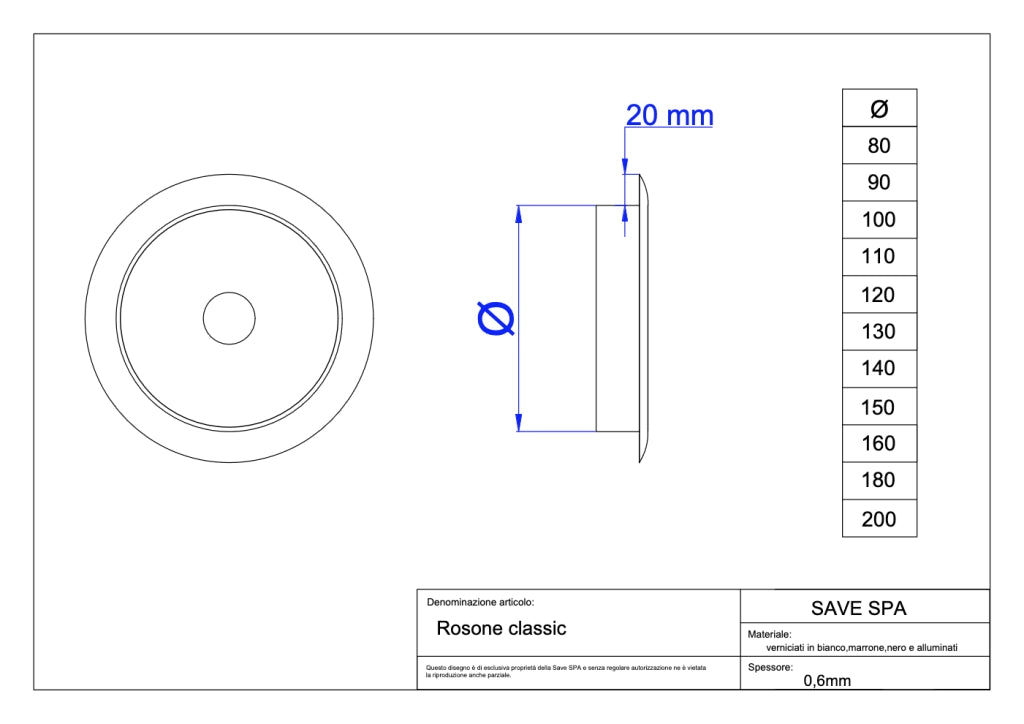 ROSONE SMALTATO 'CLASSIC' Ø 130 mm - Col. nero - SAVE
