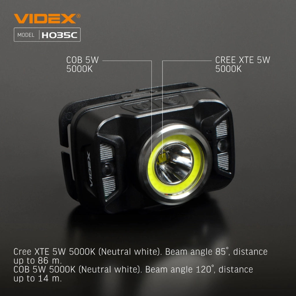 Lampada frontale Videx VLF-H035C 410lm 23h IP65 USB-C