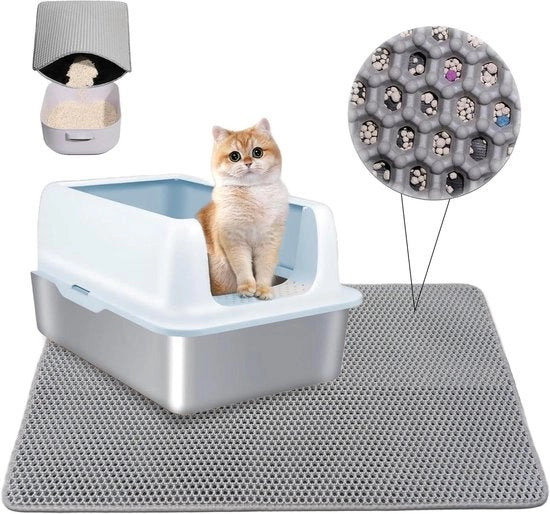 Mat di cattivo odore 55 x 75 cm doppia lastra antiscivolo impermeabile con chiusura a molla rete per gatti in grigio