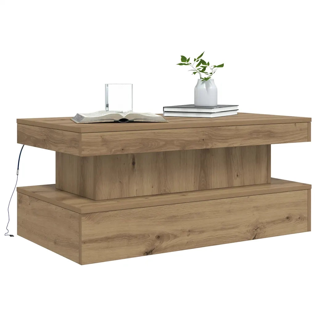 Tavolino da Salotto con Luci LED-Tavolino da soggiorno Rovere Artigianale 90x50x40 cm 754120