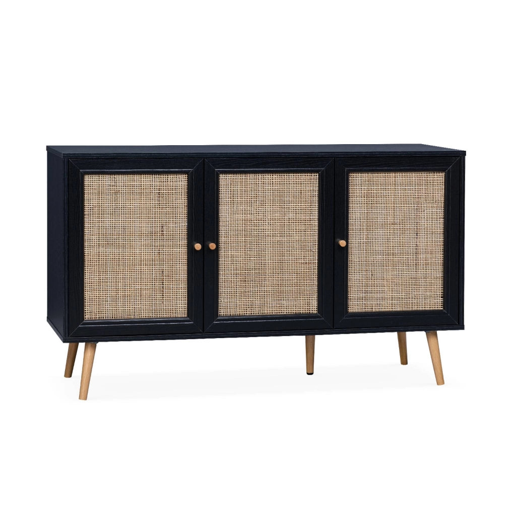 Credenza 3 ante in cannage, 120 cm, nero