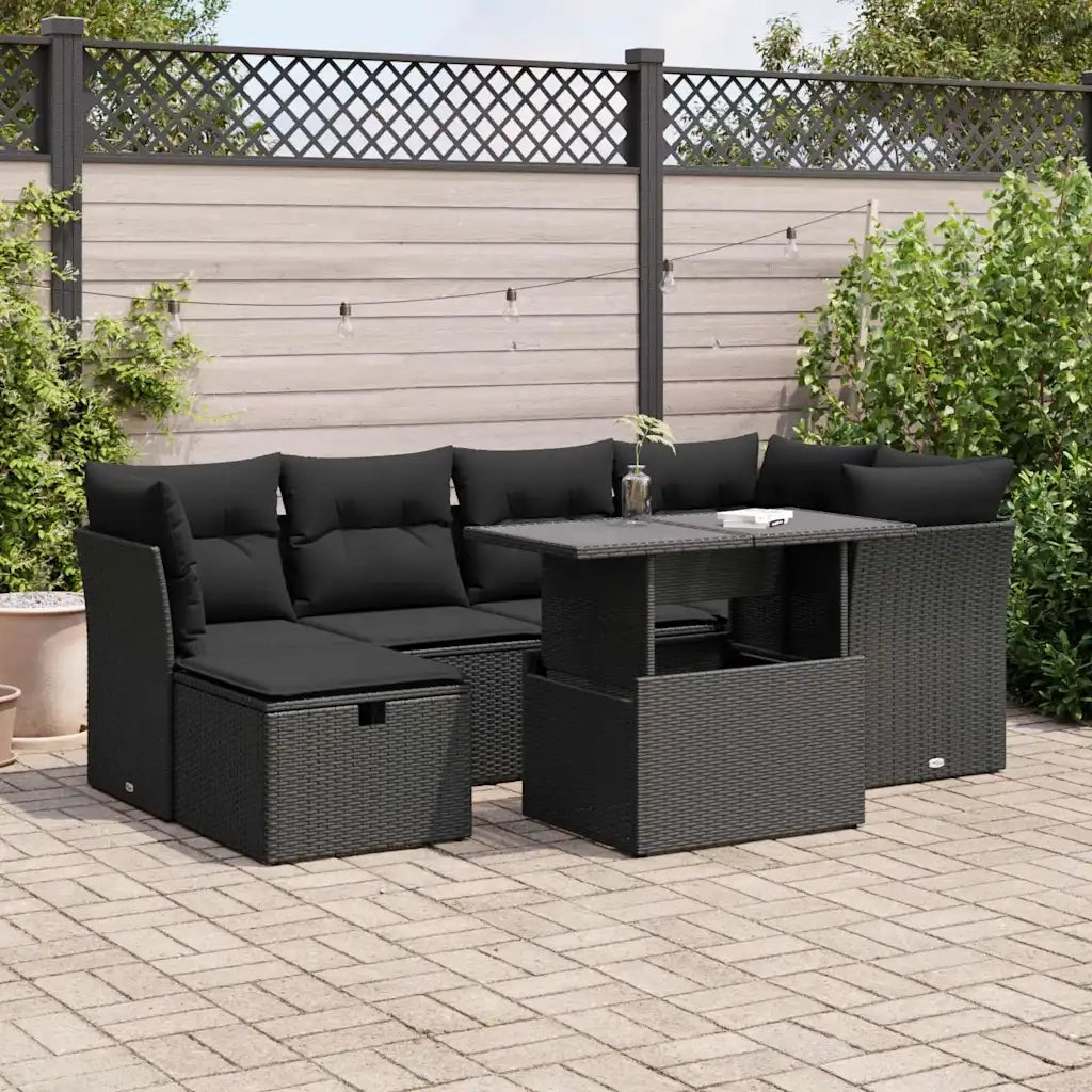 Set Divani da Giardino con Cuscini 7pz Nero Polyrattan 3327775