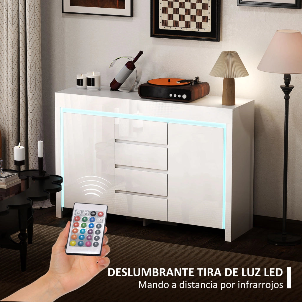 Cassettiera con Luci LED e Chiusura Morbida ¨C Minimal ¨C 120x34x80cm Bianco Lucido