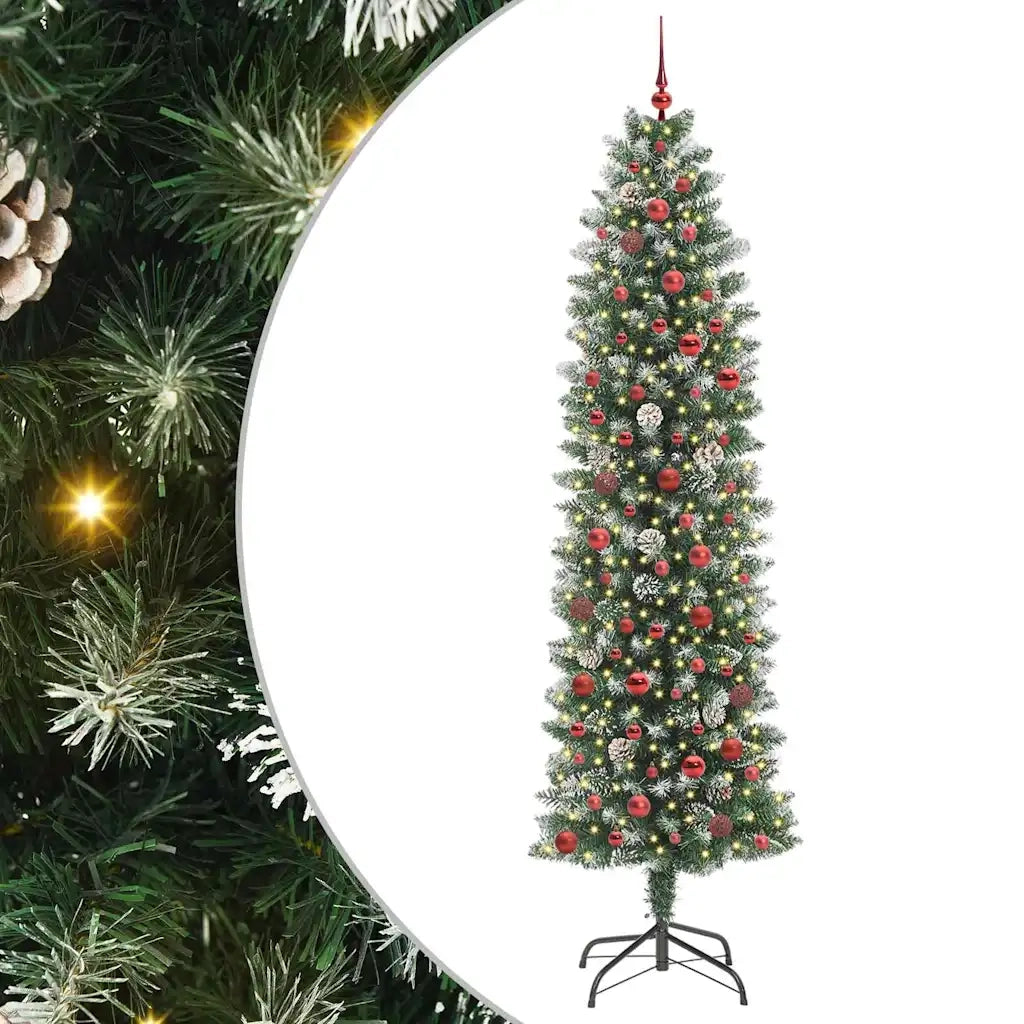 Albero di Natale Artificiale Sottile Verde e Bianco 240 cm 3395317