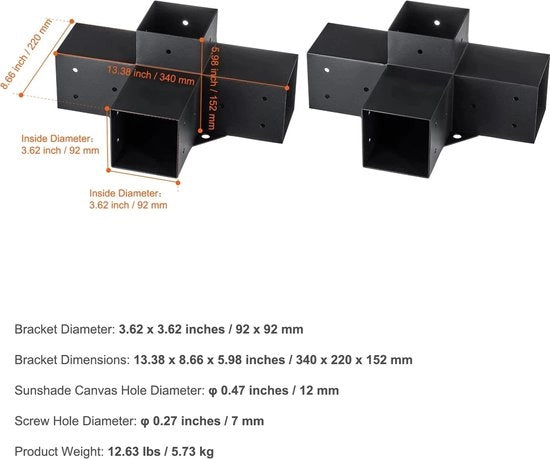 Set di sosteggi angolari in metallo - 4x4in - 2 pezzi - Nero