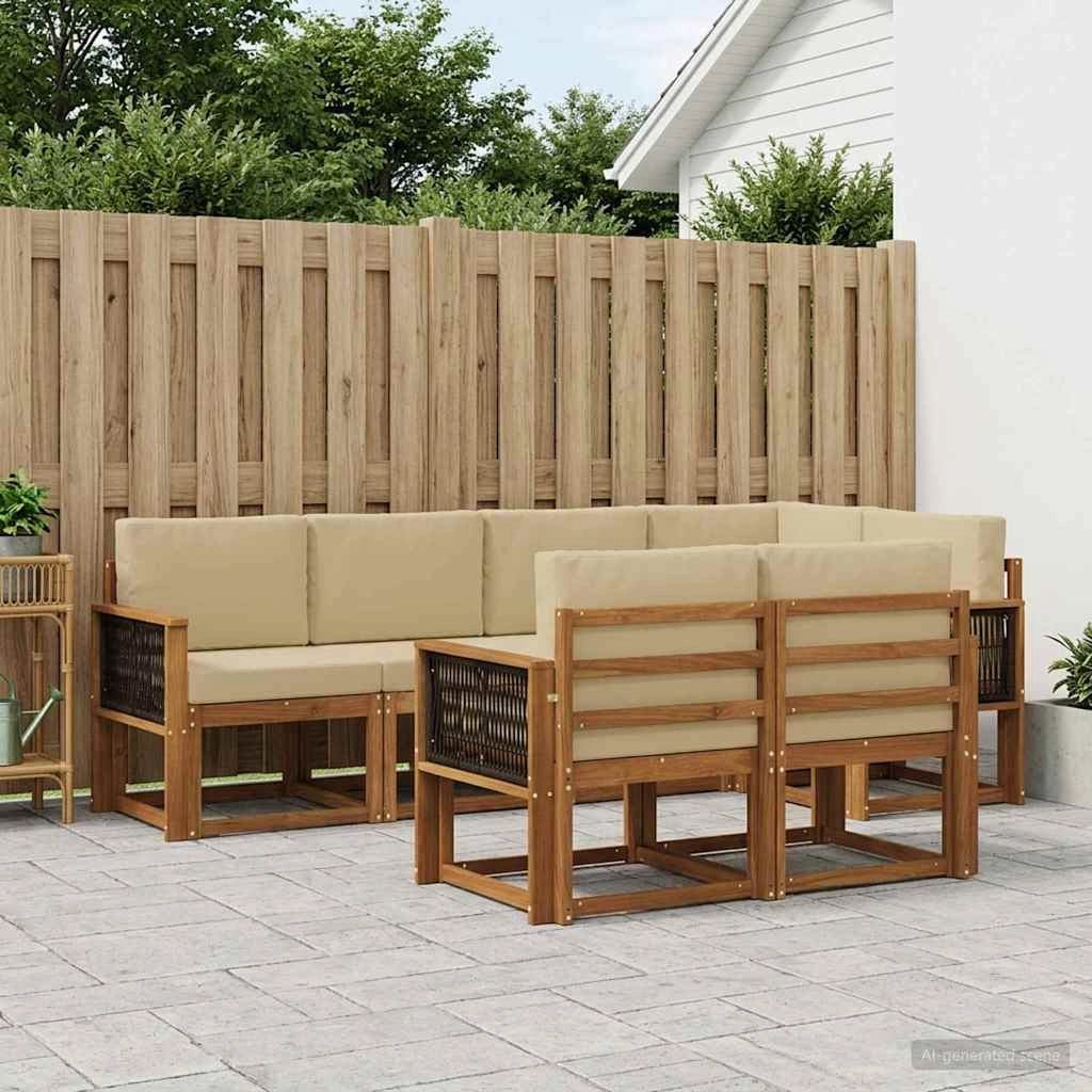 Set di divani da esterno 7 pz Naturale e Beige Poliestere 3385294