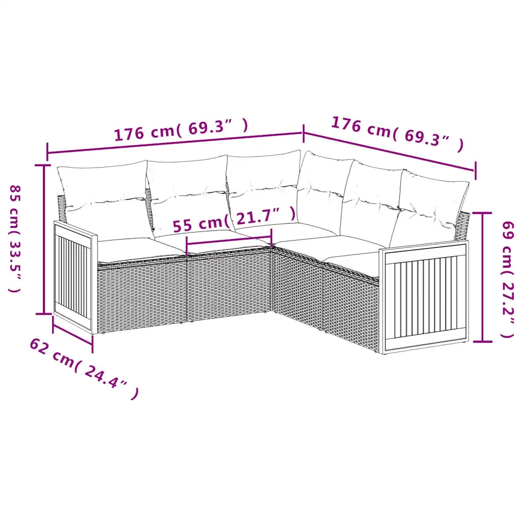 Set Divani da Giardino 5 pz con Cuscini Nero in Polyrattan 3227639
