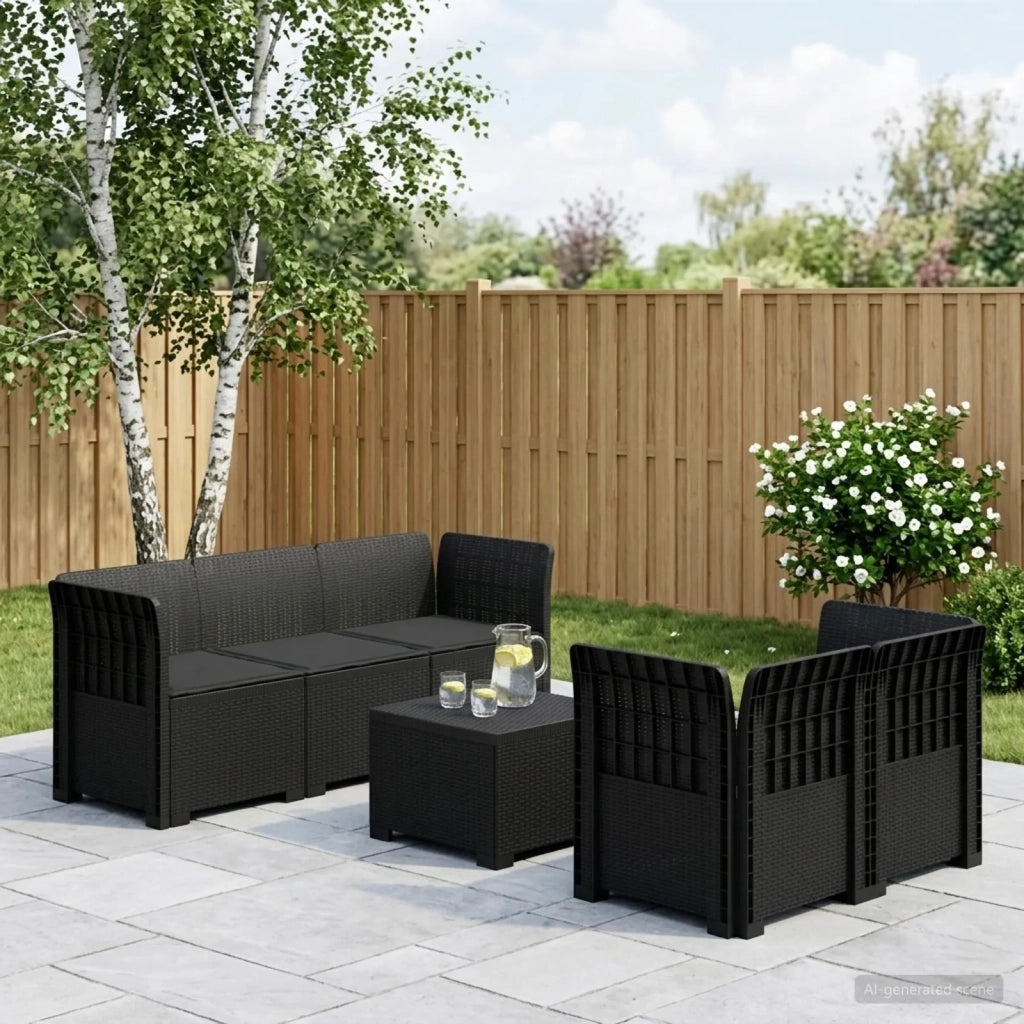 Divano da Giardino 5 Posti con Cuscini Stile Rattan PP 3443891