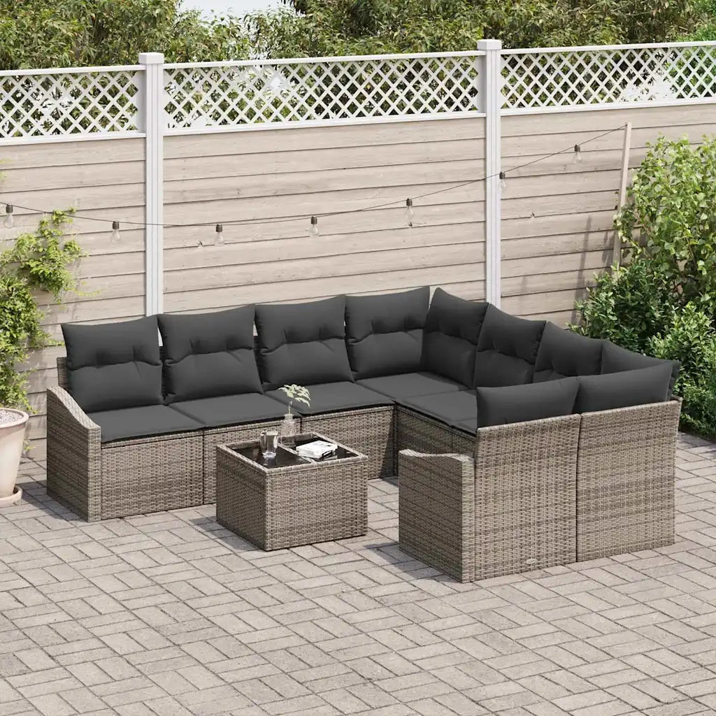 Set di divani con cuscino 9 pcs Grigio polyrattan 3355328
