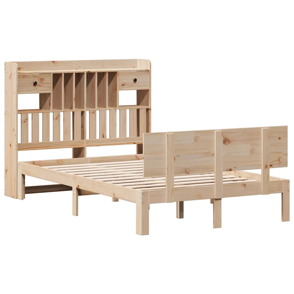 Letto Libreria senza Materasso-Struttura Letto con contenitore 135x190 cm in Legno di Pino 707441