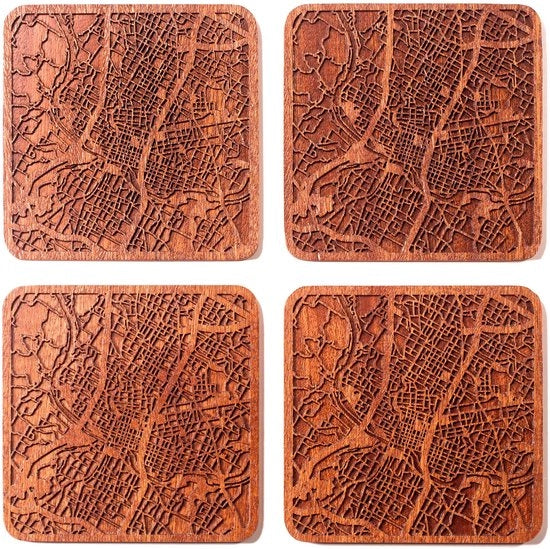Sostegni per carta da disegno in sapele, 4 pezzi, con mappa urbana, opzioni per diverse città, manufatti artigianali