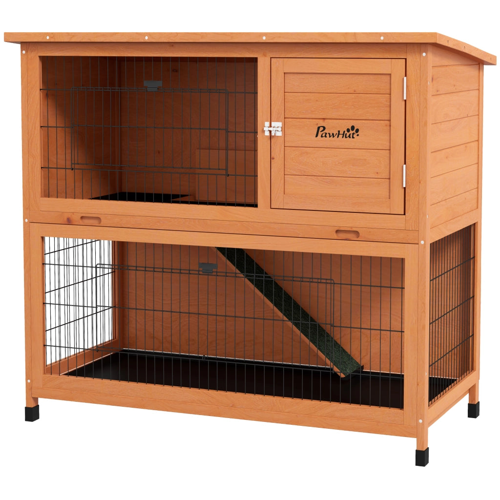 Casetta per Piccoli Animali ¨C Xylo ¨C Legno, 2 Vasche, Resistente alle Intemperie, 123x63x112 cm, Arancione