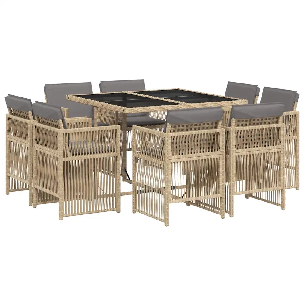 Set Pranzo da Giardino 9 pz con Cuscini Beige Misto Polyrattan