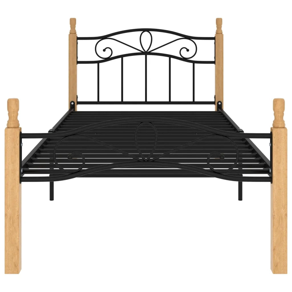 Giroletto Nero in Metallo e Legno Massello di Rovere 90x200 cm 324911