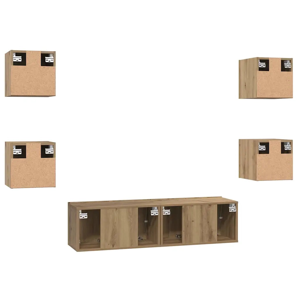 Set mobile TV 6 pz-Credenza per TV Rovere artigianale Legno multistrato 175961