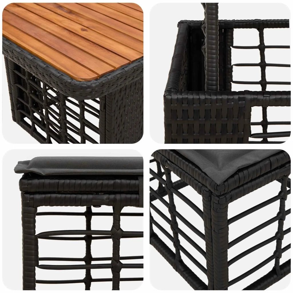 Set da Pranzo per Giardino con cuscino 3 pcs Nero e Grigio 42026760