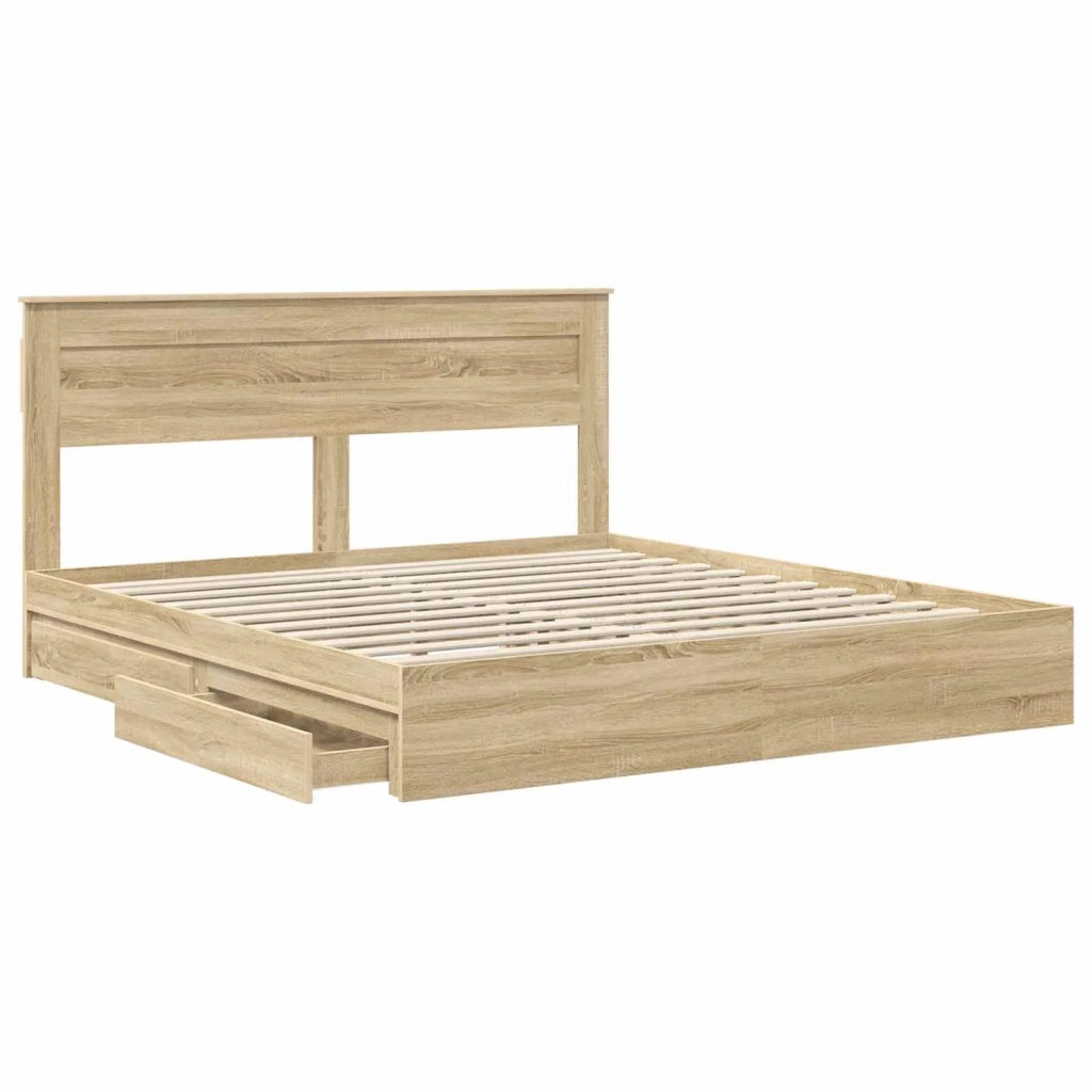Letto matrimoniale | Letto per adulti | Letto con Contenitore con testiera Rovere Sonoma 180 x 200 cm